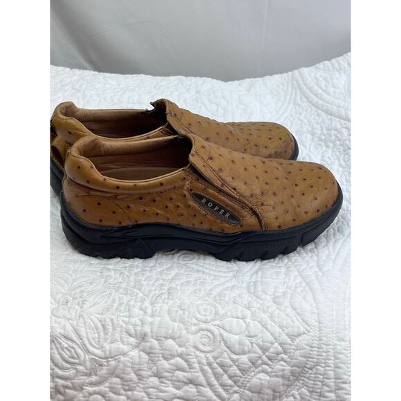 Roper Women's Tan Ostrich Leather Slip On Western Cowboy Shoes - Size 8 - Picture 6 of 10